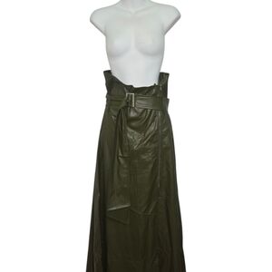 Long Maxi Flared Skirt Large Eco-Leather With Structured Belt